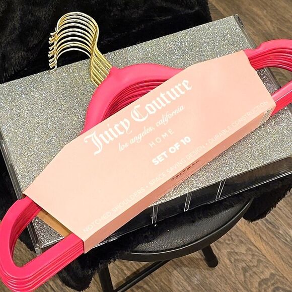 Juicy Couture Home Set of 10 Notched Shoulder Space Saving Hangers- Pink - Picture 2 of 5